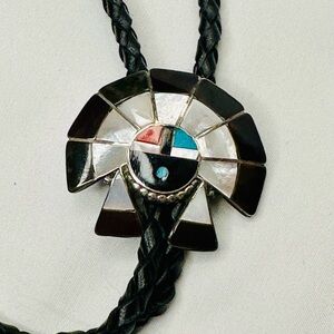 Vintage Sterling Silver Zuni Sun Face Bolo Tie